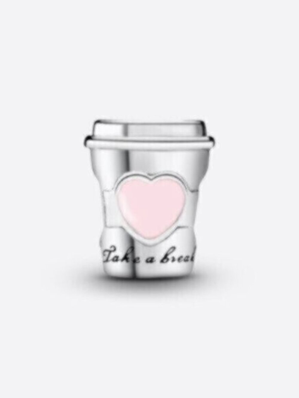 Pandora Silver Charm with Pink Heart Coffee Cup